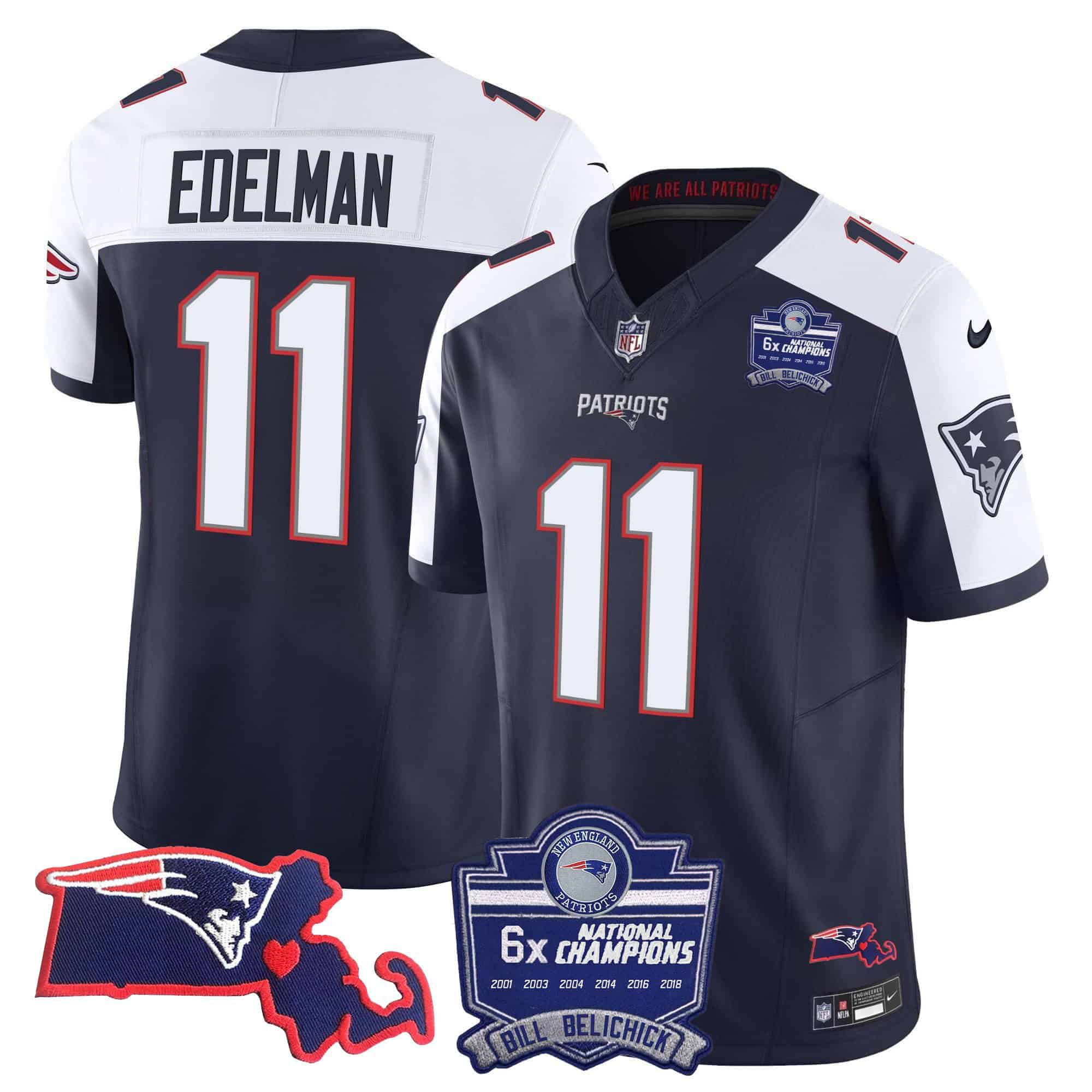 Men New England Patriots #11 Edelman Dark blue 2024 Nike 6x Champions Patch Vapor Limited NFL Jersey->indianapolis colts->NFL Jersey